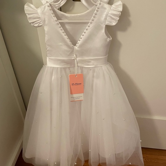 JJ’s House A-line Scoop Tea-Length Satin Flower Girl or First Communion Dress - Picture 2 of 5